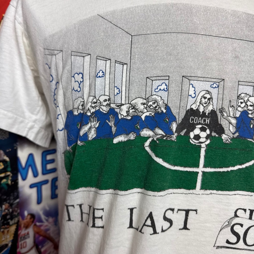Vintage 80s The Last Supper Italy Soccer Futbol World Cup T-Shirt Sz Large - Picture 2 of 6